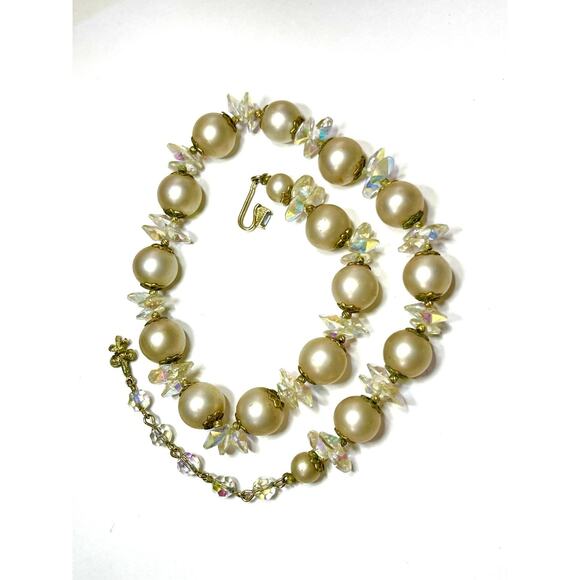 VENDOME Necklace AB Glass Bead Pearl Clear Gold Vtg Estate Jewelry Vintage N19 - Picture 7 of 9